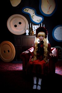 Rating: Safe Score: 0 Tags: 1girl analog_clock blonde_hair blue_eyes clock dress flower gears long_hair moon red_dress shinku sitting solo very_long_hair User: admin