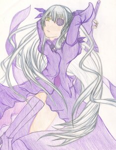 Rating: Safe Score: 0 Tags: 1girl barasuishou dress eyepatch image long_hair long_sleeves purple_dress purple_flower purple_legwear purple_rose solo suigintou thighhighs traditional_media very_long_hair watercolor_(medium) yellow_eyes User: admin