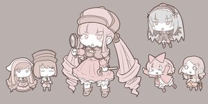 Rating: Safe Score: 0 Tags: 5girls bangs blunt_bangs bonnet bow dress drill_hair grey_background hairband hat holding image jitome long_hair multiple multiple_girls simple_background smile tagme top_hat User: admin