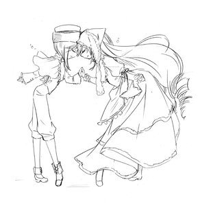 Rating: Safe Score: 0 Tags: 1boy 1girl animal_ears boots closed_eyes dress greyscale hat image kiss long_hair monochrome pair souseiseki suiseiseki very_long_hair User: admin