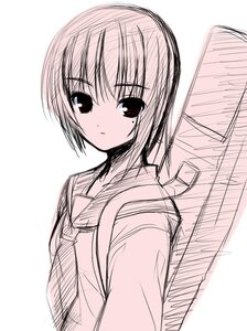 Rating: Safe Score: 0 Tags: 1girl bangs eyebrows_visible_through_hair from_side image kashiwaba_tomoe kita_high_school_uniform long_sleeves looking_at_viewer mole mole_under_eye monochrome nagato_yuki necktie pink_theme r-type_nirvana red_eyes rozen_maiden school_uniform serafuku short_hair simple_background sketch solo souseiseki upper_body weapon_bag white_background User: admin