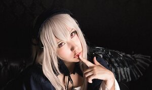 Rating: Safe Score: 0 Tags: 1girl 3d black_background black_dress closed_mouth finger_to_mouth index_finger_raised lips long_hair looking_at_viewer realistic shushing solo suigintou upper_body User: admin