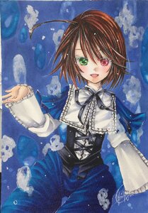 Rating: Safe Score: 0 Tags: 1girl brown_hair frills green_eyes heterochromia image long_sleeves looking_at_viewer marker_(medium) millipen_(medium) open_mouth pastel_(medium) red_eyes short_hair signature smile solo souseiseki traditional_media watercolor_(medium) yumeki_kokoro User: admin