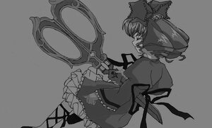 Rating: Safe Score: 0 Tags: 1girl bow frills greyscale hair_bow hinaichigo image monochrome simple_background solo User: admin