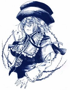 Rating: Safe Score: 0 Tags: 1girl blush breasts corset hat image long_sleeves monochrome short_hair solo souseiseki traditional_media User: admin