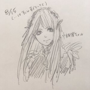 Rating: Safe Score: 0 Tags: 1girl bangs closed_mouth elf image long_hair looking_at_viewer monochrome pointy_ears simple_background sketch solo suigintou traditional_media upper_body User: admin