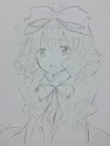 Rating: Safe Score: 0 Tags: 1girl ? bow greyscale hair_bow hinaichigo image kagiyama_hina looking_at_viewer monochrome sketch solo traditional_media User: admin