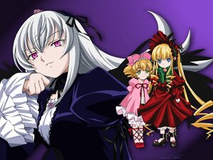 Rating: Safe Score: 3 Tags: 3girls artist_request blonde_hair blue_eyes bonnet bow dress drill_hair footwear_ribbon frills green_eyes hairband hina_ichigo image long_hair long_sleeves looking_at_viewer mary_janes multiple multiple_girls official_art official_wallpaper photoshop_(medium) pink_bow pink_dress purple_eyes red_dress rozen_maiden shinku shoes silver_hair smirk suigintou tagme very_long_hair wings User: admin