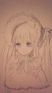 Rating: Safe Score: 0 Tags: 1girl bangs bonnet closed_mouth dress eyebrows_visible_through_hair frills image long_hair long_sleeves looking_at_viewer photo shinku simple_background solo traditional_media umbrella User: admin