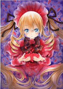 Rating: Safe Score: 0 Tags: 1girl artist_name black_ribbon blonde_hair blue_eyes blush bow dress drill_hair flower hair_ribbon holding image long_hair long_sleeves looking_at_viewer lying marker_(medium) petals red_capelet ribbon rose rose_petals shinku solo traditional_media twin_drills twintails very_long_hair watercolor_(medium) User: admin