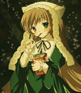 Rating: Safe Score: 0 Tags: 1girl blush brown_hair dress eating green_dress green_eyes head_scarf heterochromia holding image long_hair long_sleeves looking_at_viewer red_eyes ribbon solo suiseiseki very_long_hair User: admin