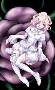 Rating: Safe Score: 0 Tags: 1girl boots dress flower hair_flower hair_ornament image kirakishou pink_eyes pink_hair rose short_hair sitting solo thighhighs thorns vines white_flower User: admin
