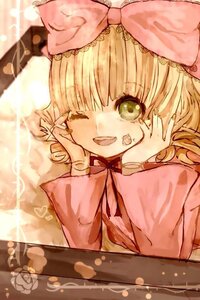 Rating: Safe Score: 0 Tags: 1girl blonde_hair blush bow hair_bow hand_on_own_cheek hands_on_own_face hina_ichigo hinaichigo image looking_at_viewer one_eye_closed ribbon short_hair smile solo User: admin