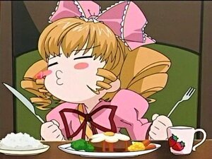 Rating: Safe Score: 0 Tags: 1girl blonde_hair bow bowl chopsticks drill_hair eating food hina_ichigo hinaichigo image pink_bow plate rice solo spoon table User: admin