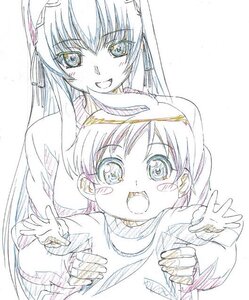 Rating: Safe Score: 0 Tags: 2girls barasuishou blush color_trace image long_hair long_sleeves looking_at_viewer monochrome multiple_girls open_mouth sketch smile solo striped upper_body User: admin
