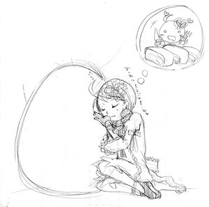 Rating: Safe Score: 0 Tags: antennae dress food greyscale image kanaria monochrome sitting sketch solo very_long_hair User: admin