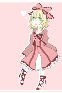Rating: Safe Score: 0 Tags: 1girl blonde_hair blush bow cross-laced_footwear dress full_body green_eyes hair_bow heart hina_ichigo hinaichigo image long_sleeves pink_background pink_bow pink_dress ribbon short_hair smile solo striped striped_background white_legwear User: admin
