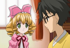 Rating: Safe Score: 0 Tags: 1boy 1girl black_hair blonde_hair bow curtains dress drill_hair green_eyes hair_bow hina_ichigo hinaichigo image indoors long_sleeves pink_bow profile ribbon solo upper_body window User: admin