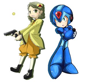 Rating: Safe Score: 0 Tags: 1boy 1girl green_eyes green_hair gun hair_ornament handgun helmet holding image kanaria open_mouth smile solo weapon User: admin