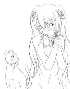 Rating: Safe Score: 0 Tags: 1girl blush cat greyscale hair_ornament image kirakishou lineart long_hair monochrome navel solo very_long_hair User: admin