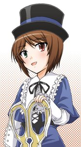 Rating: Safe Score: 0 Tags: 1girl :d blue_dress blush brown_hair dress frills green_eyes halftone halftone_background hat heterochromia image long_sleeves looking_at_viewer open_mouth polka_dot polka_dot_background red_eyes ribbon rozen_maiden scissors short_hair smile solo souseiseki tomokichi top_hat User: admin