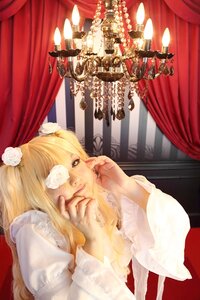 Rating: Safe Score: 0 Tags: 1girl blonde_hair chandelier chin_rest curtains dress flower frills hair_flower hair_ornament indoors kirakishou lace long_hair rose sitting solo white_flower white_rose window User: admin