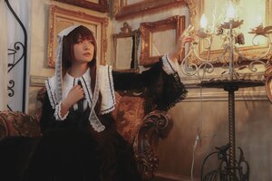 Rating: Safe Score: 0 Tags: 1girl bangs black_dress brown_hair candlestand dress indoors lips long_sleeves mirror nun painting_(object) solo standing suiseiseki User: admin