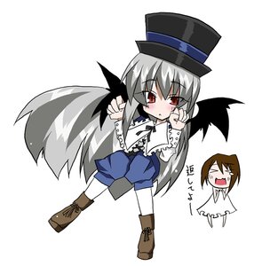 Rating: Safe Score: 0 Tags: 1girl 2girls >_< blush boots chibi closed_eyes costume_switch hat image long_hair pantyhose red_eyes suigintou top_hat white_legwear wings User: admin