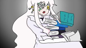 Rating: Safe Score: 0 Tags: 1girl bangs book flower image kirakishou long_hair long_sleeves open_mouth solo upper_body veil white_hair yellow_eyes User: admin