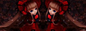 Rating: Safe Score: 0 Tags: 2girls artist_name blonde_hair blue_eyes bow doll dress flower lips long_hair multiple_girls red_dress red_flower rose shinku signature solo twintails User: admin
