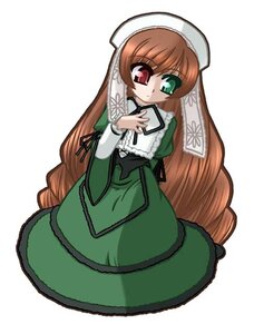 Rating: Safe Score: 0 Tags: 1girl brown_hair dress drill_hair frills green_dress green_eyes hat heterochromia holding image long_hair long_sleeves looking_at_viewer red_eyes simple_background smile solo suiseiseki very_long_hair white_background User: admin