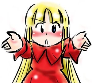Rating: Safe Score: 0 Tags: 1girl blonde_hair blue_eyes blush image nose_blush shinku simple_background solo upper_body User: admin