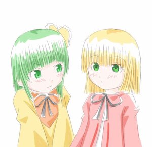 Rating: Safe Score: 0 Tags: 2girls auto_tagged blonde_hair blush bow dress green_eyes green_hair hinaichigo image kanaria long_sleeves multiple_girls neck_ribbon pair ribbon simple_background upper_body white_background yellow_dress User: admin