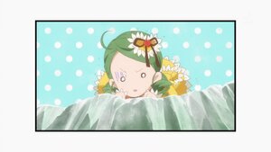 Rating: Safe Score: 0 Tags: 1girl ahoge chibi flower green_hair hair_ornament image kanaria o_o polka_dot polka_dot_background solo water User: admin