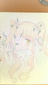 Rating: Safe Score: 0 Tags: 1girl auto_tagged flower hair_ornament image kirakishou long_hair pink_hair solo traditional_media watercolor_(medium) yellow_eyes User: admin