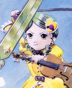 Rating: Safe Score: 0 Tags: 1girl blonde_hair drill_hair green_eyes green_hair guitar hair_ornament hat image instrument kanaria musical_note solo tomoe_mami twin_drills violin User: admin