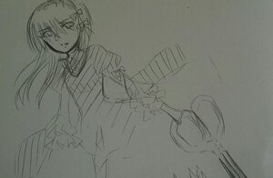 Rating: Safe Score: 0 Tags: 1girl akemi_homura dress floating_hair hair_ornament hairband image long_hair long_sleeves looking_at_viewer monochrome simple_background sketch solo suigintou User: admin