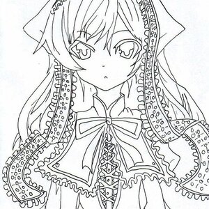 Rating: Safe Score: 0 Tags: 1girl blush frills greyscale image lineart long_hair monochrome ribbon solo suiseiseki traditional_media upper_body veil User: admin