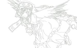 Rating: Safe Score: 0 Tags: 1girl boots braid dress feathered_wings frilled_dress frills full_body greyscale image long_hair long_sleeves looking_at_viewer monochrome smile solo striped striped_background suiseiseki vertical_stripes white_background wings User: admin
