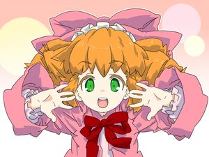 Rating: Safe Score: 0 Tags: 1girl :d bangs dress green_eyes hat hinaichigo image long_hair long_sleeves looking_at_viewer open_mouth orange_hair pink_dress smile solo striped upper_body User: admin