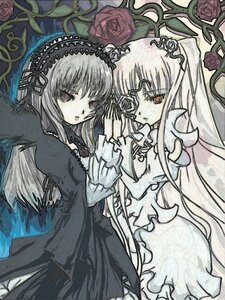 Rating: Safe Score: 0 Tags: 2girls auto_tagged dress eyepatch flower frills hairband holding_hands image kirakishou lolita_fashion long_hair long_sleeves looking_at_viewer multiple_girls pair pink_flower pink_rose red_flower red_rose rose shinku suigintou thorns traditional_media vines wings User: admin