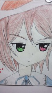 Rating: Safe Score: 0 Tags: 1girl blue_neckwear blue_ribbon closed_mouth collared_shirt face frown green_eyes hair_between_eyes hat image looking_at_viewer neck_ribbon portrait ribbon short_hair simple_background solo souseiseki traditional_media white_background User: admin