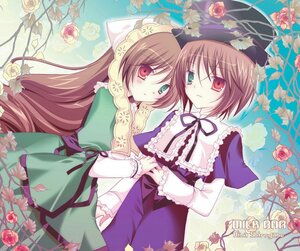Rating: Safe Score: 0 Tags: 2girls auto_tagged brown_hair dress flower frills green_dress green_eyes hat heterochromia holding_hands image long_hair long_sleeves looking_at_viewer multiple_girls pair pink_flower pink_rose red_eyes rose short_hair siblings sisters souseiseki suiseiseki twins very_long_hair User: admin