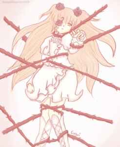Rating: Safe Score: 0 Tags: 1girl blonde_hair dress eyepatch flower frills hair_flower hair_ornament image kirakishou long_hair rose solo striped thighhighs thorns vines yellow_eyes User: admin