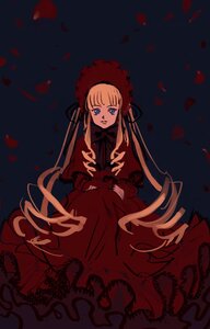 Rating: Safe Score: 0 Tags: 1girl blonde_hair blue_eyes bonnet bow dress flower image long_hair long_sleeves looking_at_viewer petals red_dress rose rose_petals shinku sitting solo twintails very_long_hair User: admin