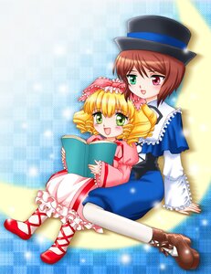 Rating: Safe Score: 0 Tags: 2girls :d blonde_hair book brown_hair dress frills green_eyes hat heterochromia hina_ichigo hinaichigo image long_sleeves multiple_girls open_mouth pair pantyhose pink_bow red_eyes short_hair siblings sisters sitting smile souseiseki twins User: admin