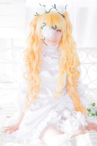 Rating: Safe Score: 0 Tags: 1girl bangs blonde_hair closed_mouth cowboy_shot curly_hair dress flower kirakishou lips long_hair long_sleeves sitting solo striped vertical_stripes wavy_hair white_background white_dress User: admin