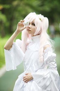Rating: Safe Score: 0 Tags: 1girl bare_shoulders blurry blurry_background dress kirakishou lips solo wedding_dress white_dress white_hair User: admin