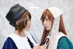 Rating: Safe Score: 0 Tags: 2girls blue_eyes brown_hair green_eyes hat head_scarf lips long_hair looking_at_another multiple_cosplay multiple_girls profile short_hair siblings sisters suiseiseki tagme twins User: admin