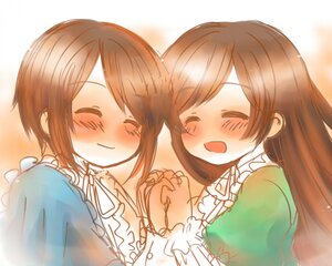 Rating: Safe Score: 0 Tags: 2girls auto_tagged blush brown_hair closed_eyes dress frills holding_hands image interlocked_fingers long_hair long_sleeves multiple_girls open_mouth pair short_hair smile souseiseki suiseiseki yuri User: admin